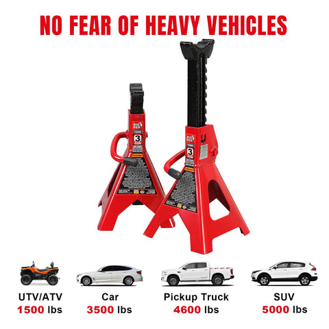 Two red Big Red 3-ton jack stands with adjustable locking for vehicles, 2-pack