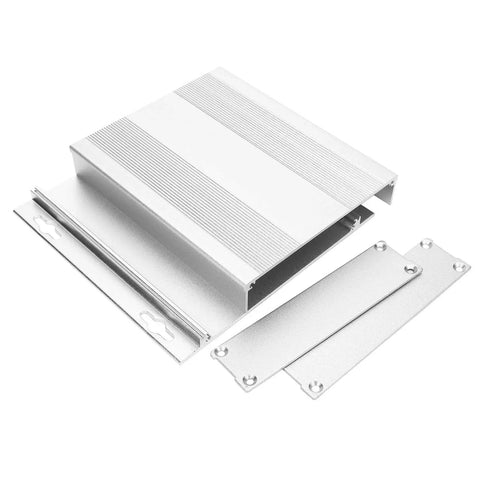 Rugged Aluminum Alloy Project Enclosure With Sandblasted Oxidized Shell For Electronic Power Boards, Decoders, GPS And Industrial Equipment - Lightweight, Strong Housing, Measures 27 X 131 X 130 Mm, silver enclosure with mounting plates