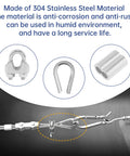 24 Piece M8 Wire Rope Cable Clamp Ferrule Kit with close-up of stainless steel clamp, thimble, and sleeve in use