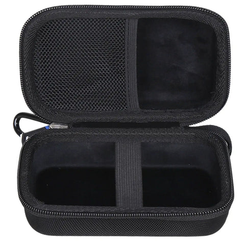 Open black Tailored Carry Case For HS 130 A Portable Golf Launch Monitor Travel Ready Protective Bag with mesh pocket and zipper closure.