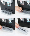 Tray removal demonstration for Desktop Water Cooler Dispenser with hot and cold water, top loading child safety lock, modern countertop