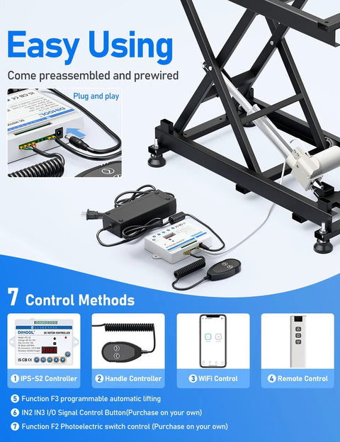 Front view: DIHOOL electric scissor lift table, 440 lb capacity, 8.07–26.97 in height, remote control