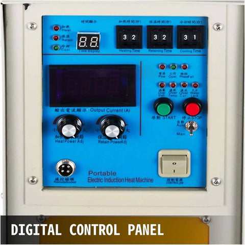 Digital control panel of Pro Grade 15KW High Frequency Induction Heater Machine 30 To 100KHz with displays and knobs.