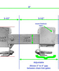 Residential Double Gate Latch For Chain Link Fences Strong Arm Sentry Style dimensions and features diagram with measurements