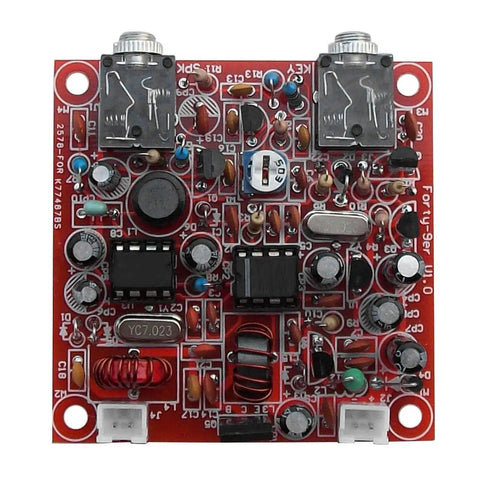 Rad Forty Nineer 3W CW Shortwave Transmitter Receiver Kit circuit board with components for DIY radio assembly.
