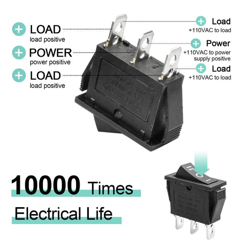 5 Pack SPDT 3 Pins 3 Position ON OFF ON Toggle Rocker Switches For Car Boat And Marine Use PA66 Nylon Durable 15A 250V