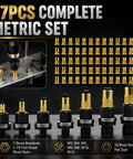 Rivet Nut Pro Grade Tool Set Kit, 77-Piece Metric Rivnut System With 7 Mandrels And 70 Flat Head Nuts, M3 M4 M5 M6 M8 M10 M12, Zinc Plated Carbon Steel Construction For Heavy Duty Rivnut Installation., 7 mandrels and 70 zinc-plated rivet nuts shown with drill installation