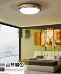 Bedroom with Dimmable LED Ceiling Light With Dope Double Ring Design For Hallways Bedrooms Closets And Kitchens 22W 1800 Lumens 5 Color Temperatures Brushed Nickel ETL Listed Energy Saving Fixture