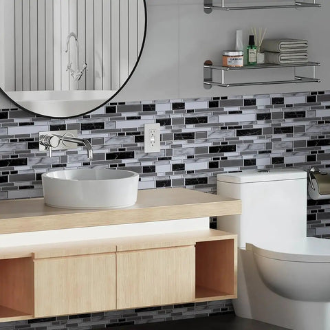 Peel And Stick Kitchen Backsplash Wallpaper Waterproof Wall Covering 11.8In By 78.7In on bathroom wall behind sink