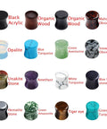 Dope Value Pack Mixed Stone Wood And Acrylic Ear Plugs Set, 16 pairs showcasing variety of colorful materials and sizes