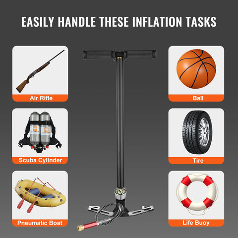 Image showing a Three Stage High Pressure Hand Pump for PCP Air Guns Stirrup Pump Filling Tool Up To 30 MPa with inflation tasks.