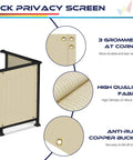 Diagram displaying a 3x10 Balcony Privacy Screen For Deck And Patio Outdoor Mesh Fence Cover With Zip Ties UV Protected Beige Privacy Shield.