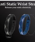 Adjustable Anti Static Wrist Strap 2 Pack For Men And Women, showing black and blue ESD wristbands, silicone material, 24cm length