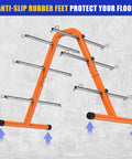 No Sweat Portable Wire Spool Rack And Cable Dispenser With Six Adjustable Steel Rods, orange steel frame with anti-slip rubber feet.