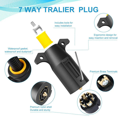 Diagram of Two Pack 7 Pin Trailer Plug With Built In Brass Terminals, Heavy Duty 7 Way Trailer Light Plug Connector, Waterproof 7 Prong Trailer Plug