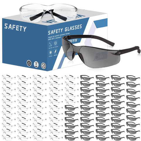Bulk Pack of 50 Clear Safety Glasses ANSI Z87.1 Eye Protection For Construction And Lab With Scratch And Impact Resistant Lenses