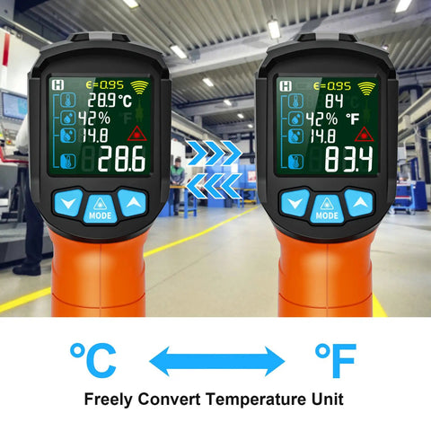Dope Non Contact Infrared Thermometer Gun With Color LCD For Cooking And DIY, 13-Point Laser Guidance displaying temperature