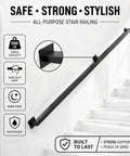 Eight Foot Wall Mount Stair Handrail Heavy Duty Steel Safety Grab Bar 500 Pound Capacity Indoor Outdoor with non-slip grip.
