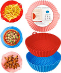 3-Pack Silicone Air Fryer Liners 8.5 Inch For 4 To 8 Qt No Mess Easy Cleanup Reusable Basket Inserts in multicolor with food