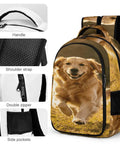 Happy Sprinting Golden Dog Print Unisex Backpack With Large Capacity Dope Design Built From Durable Polyester