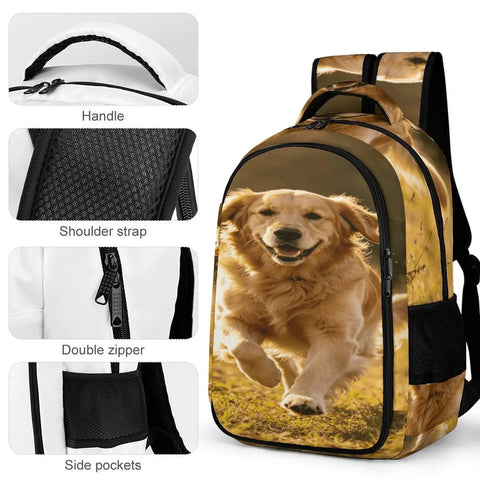 Happy Sprinting Golden Dog Print Unisex Backpack With Large Capacity Dope Design Built From Durable Polyester
