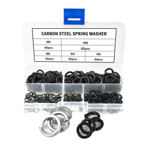 Rectangular Spring Release Lock Washers Sorting Kit with 480 Pieces Stainless Steel and Carbon Steel Assortment Open Box