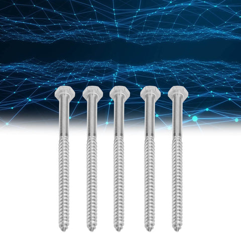 Five Stainless Steel Half Thread Wood Lag Screws Self Tapping For Carpentry Heavy Duty M6 X 100mm Bolts With High Hardness And Durability