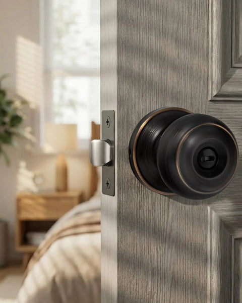 Oil Rubbed Bronze Interior Door Knob Privacy Set For Bedroom And Bathroom Doors, No Key Privacy Lock on wooden door