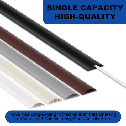 Four different colored cord covers including brown for use in home office to hide cables from power strips and Ethernet with soft PVC.