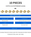 Lathe boring bar insert set with 10 CCMT060204 carbide inserts for internal turning.