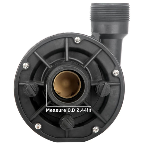 No Brainer Heavy Duty Drop In Swap Hot Tub And Spa Circulation Pump Wet End Fits LX Spa Rigs black housing with measurement guide.