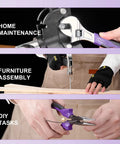 Image showing different tools from the 139 Piece Cordless Drill Set With Li Ion Battery 8V Power Drill Type C Charging Portable Basic Home Tool Kit For DIY Projects Perfect For Beginners And DIYers used in various tasks like home maintenance, furniture assembly, and DIY projects.