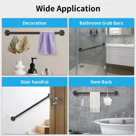 Sturdy 2 Ft Wall Handrail For Indoor Stairs, Galvanized Pipe Railing With 1.25 Inch Tube Diameter, Wall Mount Support, Black Powder Coated Steel That Resists Rust, Easy Install And Built To Last In High Traffic Homes