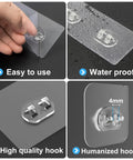 14 Pack Clear Shower Caddy Adhesive Hooks Kit With Waterproof Strips No Drill Installation shown in various features and uses