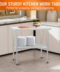 Stainless Steel Work Table For Food Prep And Heavy Duty Kitchen Station 24 By 36 Inches With Adjustable Undershelf in kitchen setting.