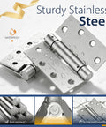 Self Closing Door Hinges 4.5 Inch Spring Hinges with Adjustable Tension 3 Pack, stainless steel with water droplets.
