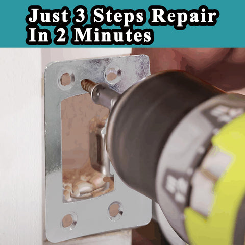 Man using a drill to install Reliable Universal Door Latch Restorer Strike Plate Pair In Warm Satin Nickel for quick repairs.