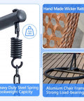 Close-up details of Egg Chair With Stand For Indoor And Outdoor Relaxation showing steel spring, wicker rattan, and aluminum frame