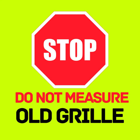 Stop sign with text 'Do Not Measure Old Grille' on neon green background for Return Air Grille For 14x14 Duct Opening With Filter Included And Removable Door Steel White Wall Vent Cover For Home Or Office Sidewall Or Ceiling Mount Durable Construction Easy Clean Outer Dimensions 16 Five Eighths By 16 Five Eighths Inches.