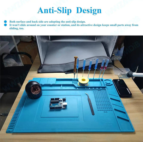 Heat Resistant Silicone Soldering Work Mat For Electronics Repair, Withstand Up To 932 F, Fireproof And Non Slip, 11.8 By 7.9 Inch Pad on desk