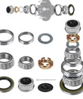 Exploded view of 2-pack trailer hub bearing kit for 1-3/8 to 1-1/16 in spindles with dust cap, seals, and races.