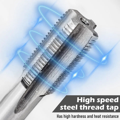 Close-up of stainless steel tap from Spark Plug Thread Repair Kit With M10 X 1.0 Bolt And M12 X 1.0 Tap