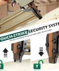 Close-up showing the touch-strike security system of the St64 14 Gauge Pneumatic Concrete T Nailer with die-cast aluminum body.