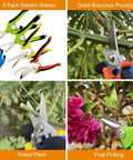 Five Pack Pruning Shears Garden Clippers with Gloves Stainless Steel Snips for Bonsai Plants and Light Branches