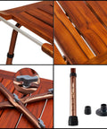 Close-up details of the No Slip Teak Shower Bench With Adjustable Height For Indoor Shower Bath And Sauna, showing teak and aluminum features.