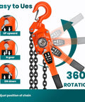 Manual Chain Hoist 6 Ton Come Along 13200 Lbs Capacity 20 Ft Lift Galvanized Carbon Steel With G80 Chain and 360 Degree Swivel Hook