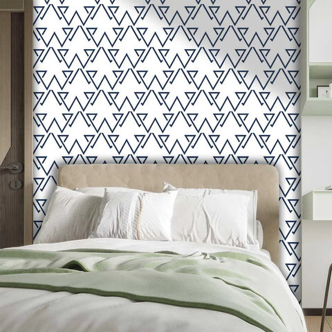 Light Neutral Peel And Stick Wallpaper Roll Heavy Duty Textured Vinyl Self Adhesive Wallcovering No Fuss Room Refresh with geometric patterns in a bedroom.