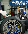 Mechanic with 35 Piece Heavy Duty Universal Emergency Tire Repair Kit For Cars Trucks SUVs ATVs And More Ready To Roll