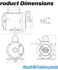 Product dimensions diagram of Heavy Duty One Horsepower Boat Lift Motor With 56C C Face Rigid Base Dual Voltage Dock Hoist Winch Replacement.