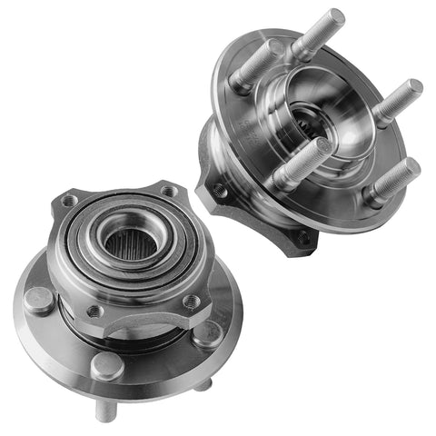 Beefed Up Front And Rear Wheel Hub Bearings Assembly Replacement Kit Includes Two Front Hubs And Four Rear Hubs For Chrysler 300 2005 2009 Dodge Charger 2006 2009 And Dodge Magnum 2005 2008 5 Lug, showing two wheel hub bearings with 5 lugs, metal material, and bearing visible.